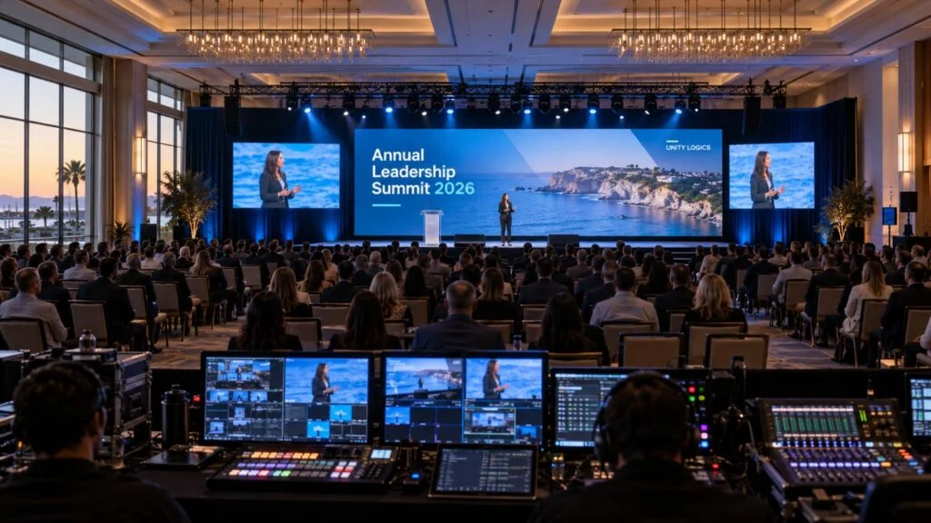 LED wall conference general session at Renaissance Newport Beach Hotel by Unity Logics (illustration)