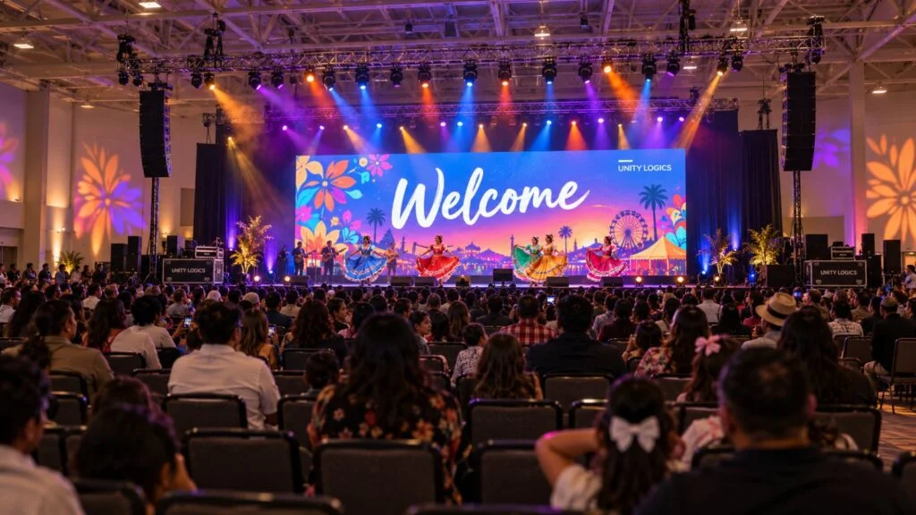 LED wall cultural event at Sheraton Fairplex Conference Center, Pomona by Unity Logics (illustration)