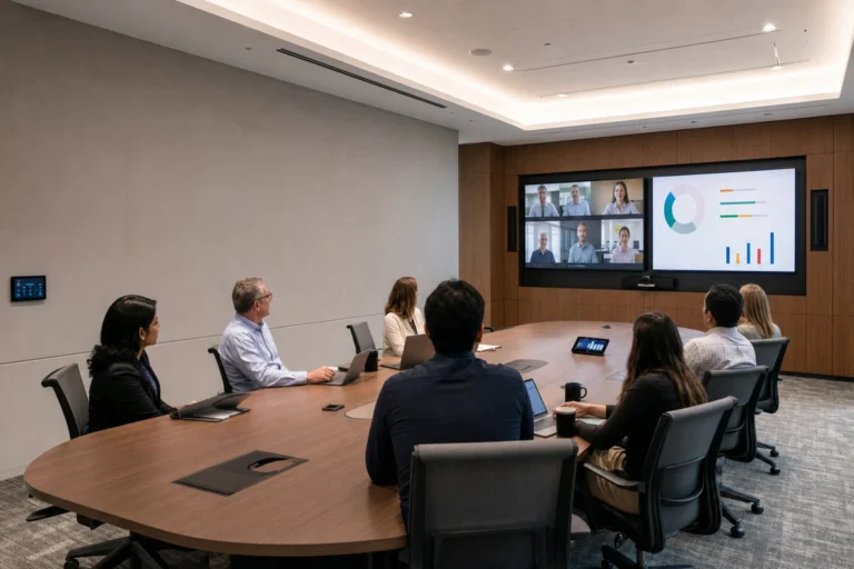 Conference room with video conferencing