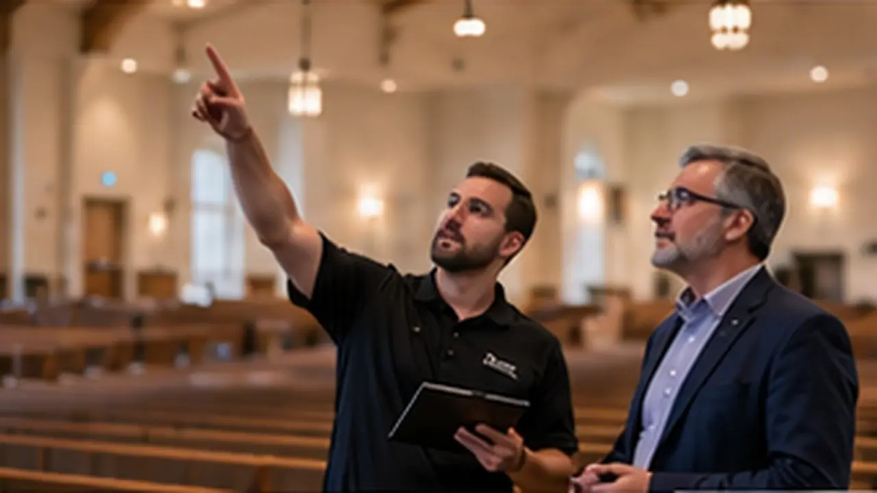 AV consultant and pastor on a church site walkthrough