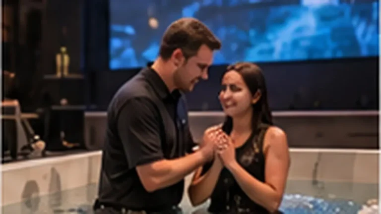 Baptism on stage lit with front lighting