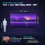 11.8 ft × 6.6 ft P0.93 indoor LED video wall (36 panels) shown next to a 6 ft person, with NovaStar VX2000 Pro processor