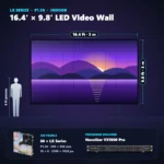 16.4 ft × 9.8 ft P1.56 indoor LED video wall (60 panels) shown next to a 6 ft person, with NovaStar VX1000 Pro processor