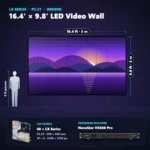 16.4 ft &times; 9.8 ft P2.27 indoor LED video wall (60 panels) shown next to a 6 ft person