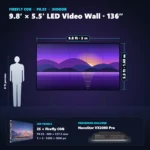 9.8 ft &times; 5.5 ft P0.93 indoor LED video wall (25 panels) shown next to a 6 ft person