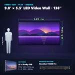 9.8 ft × 5.5 ft P1.56 indoor LED video wall (25 panels) shown next to a 6 ft person, with NovaStar VX400 Pro processor